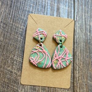 Handmade Light Blue/Teal, Pink and Gold Polymer Clay Women’s Earrings